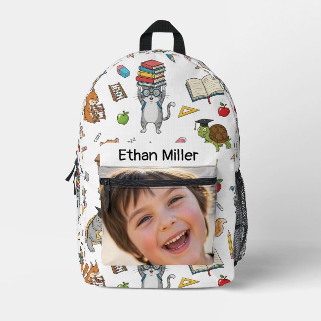 Customisable Photo & Name Kids Back-to-School Printed Backpack (Front)