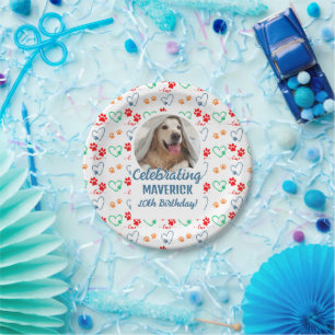 Customisable Photo Paw Print Dog Birthday Party Paper Plate