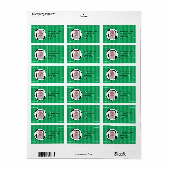 Customisable photo soccer ball Address labels (Full Sheet)