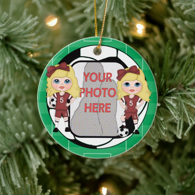 Customisable photo soccer Girl award ornament (Tree)
