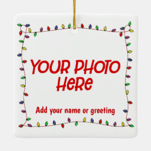 Customisable Photo with Christmas Lights Ceramic Ornament