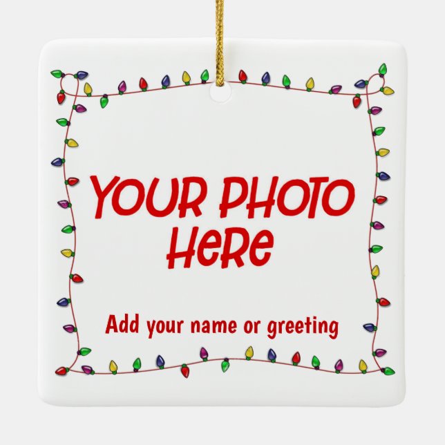 Customisable Photo with Christmas Lights Ceramic Ornament (Back)