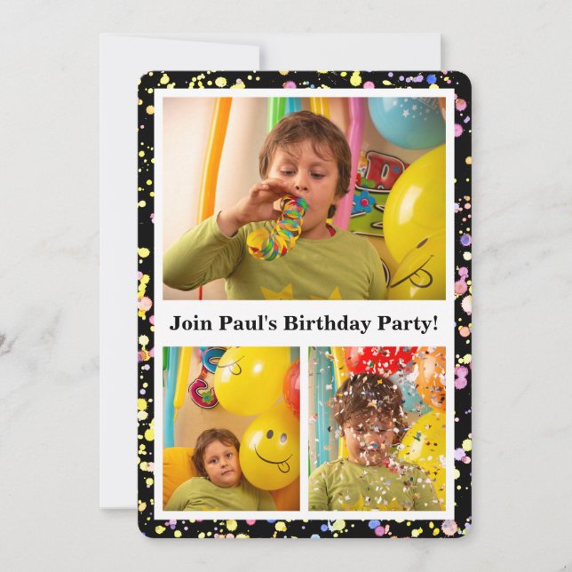 Customisable Photos Confetti Design Birthday Party Invitation (Front)