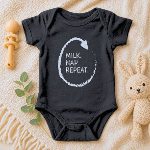 Customisable Phrase Milk. Nap. Repeat. Baby Bodysuit