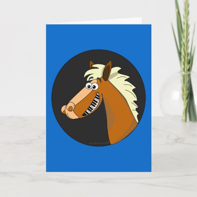 Customisable Piano Horse Greeting Card (blue) (Front)