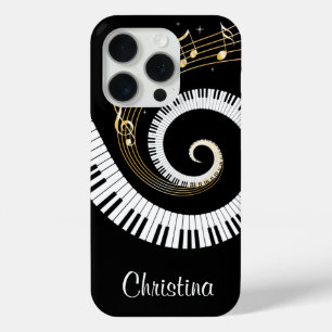 Customisable Piano Keys and Gold Music Notes iPhone 15 Pro Case