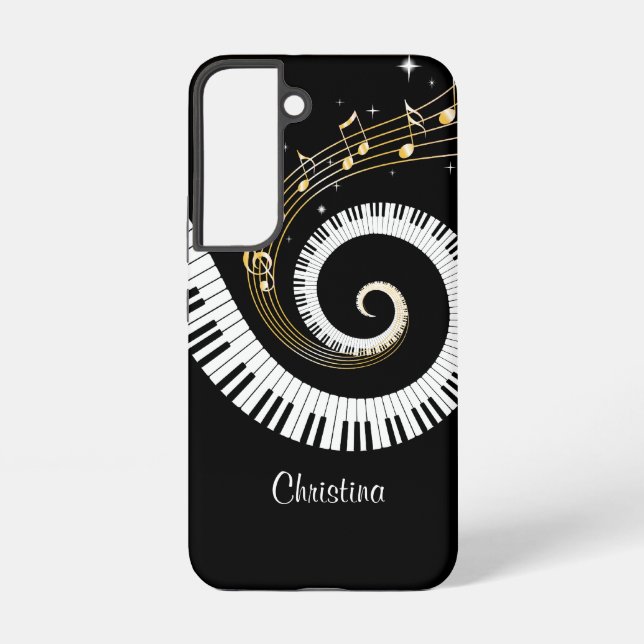 Customisable Piano Keys and Gold Music Notes iphon Samsung Galaxy S22 Case (Back)