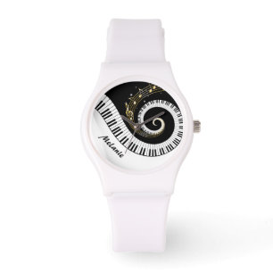 Customisable Piano Keys and Gold Music Notes Watch