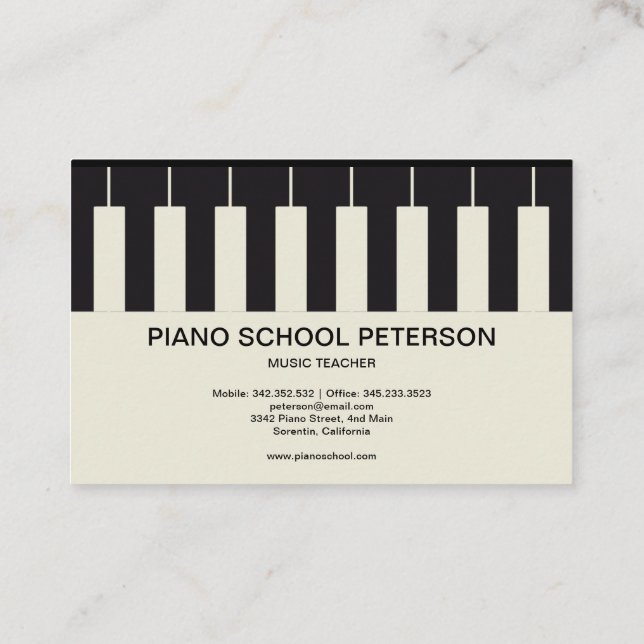 Customisable Piano School Teacher Business Card (Back)