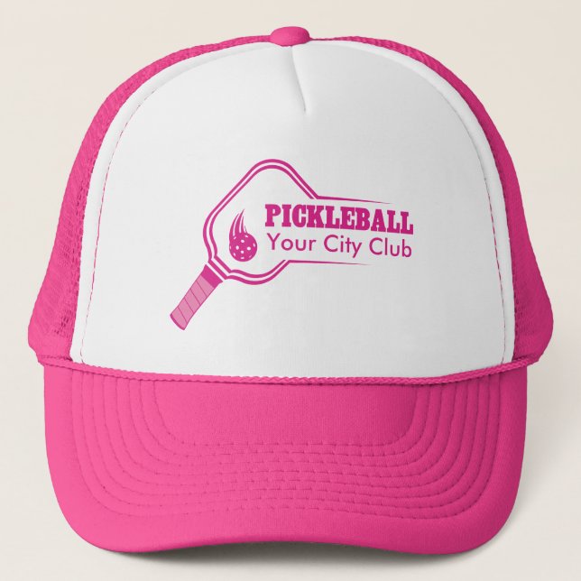 Customisable Pickleball Club Pink Trucker Hat (Front)