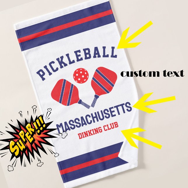 Customisable pickleball hand towel (Customizable pickleball hand towel with blue and red pickleball paddles)