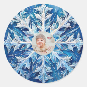 Customisable Picture Snowflake Classic Round Sticker
