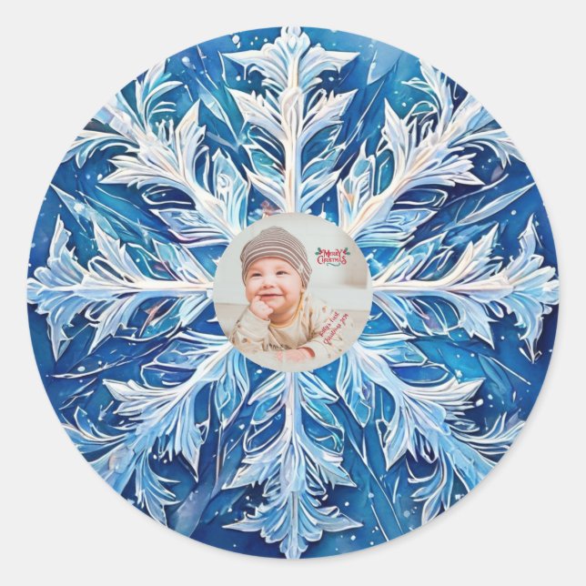 Customisable Picture Snowflake Classic Round Sticker (Front)