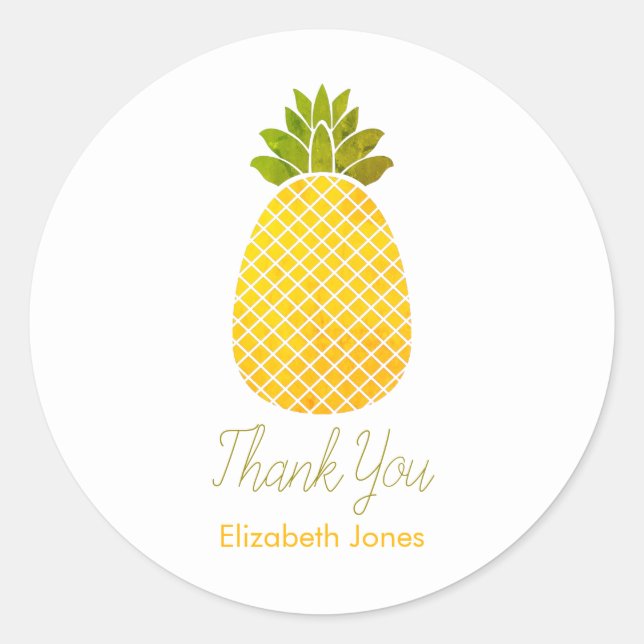Customisable Pineapple Thank You Classic Round Sticker (Front)