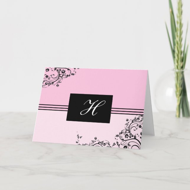 Customisable Pink and Black Monogrammed Card (Front)