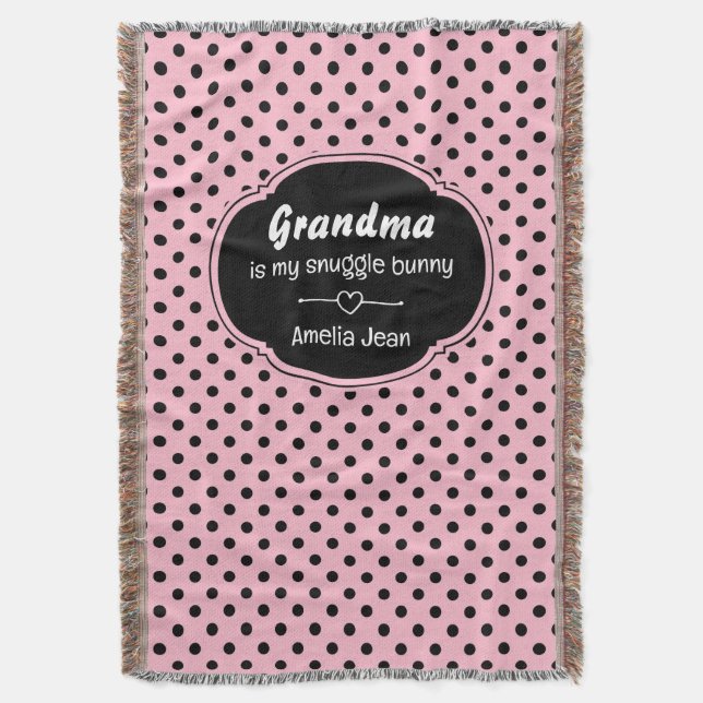 Customisable Pink and Black Polka Dots Throw Blanket (Front Vertical)