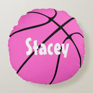 Customisable Pink Basketball Round Throw Pillow