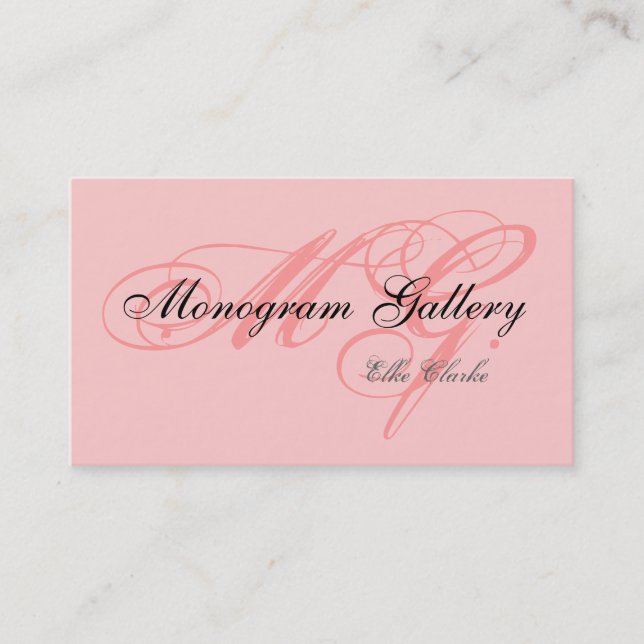 Customisable Pink Black Monogram Business Card (Front)