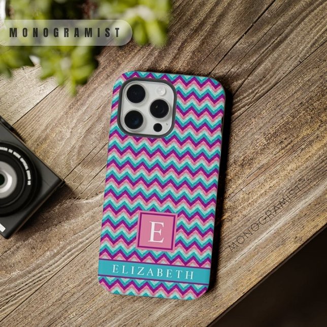 Customisable Pink Blue Purple  Chevron Pattern iPhone Case (Customizable Pink Blue Purple Chevron Pattern iPhone Case)