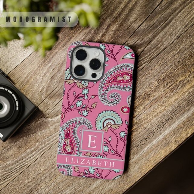 Customisable Pink Blue White Paisley Pattern iPhone Case (Customizable Pink Blue White Paisley Pattern iPhone Case)