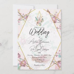 Customisable Pink Boho Wedding Invitation