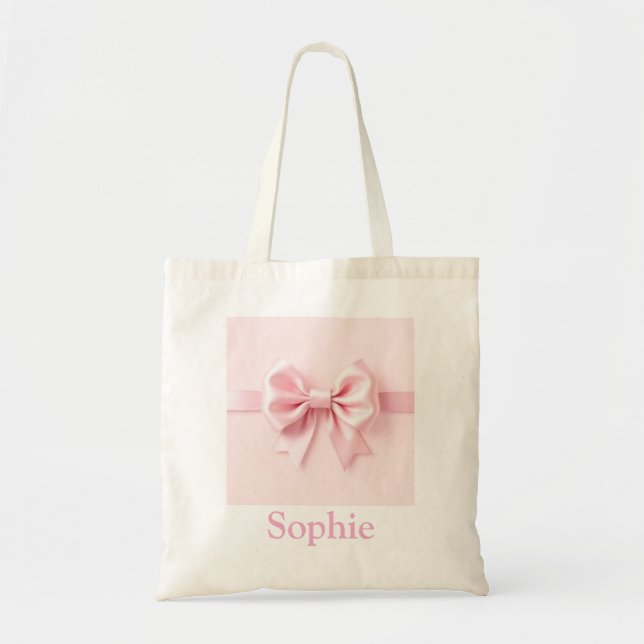 Customisable Pink Bow Tote Bag (Front)