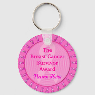 Customisable Pink  Breast Cancer Award Medal Key Ring