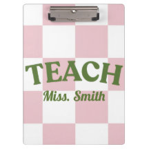 Customisable Pink Chequered Teacher Clipboard 