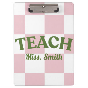 Customisable Pink Chequered Teacher Clipboard