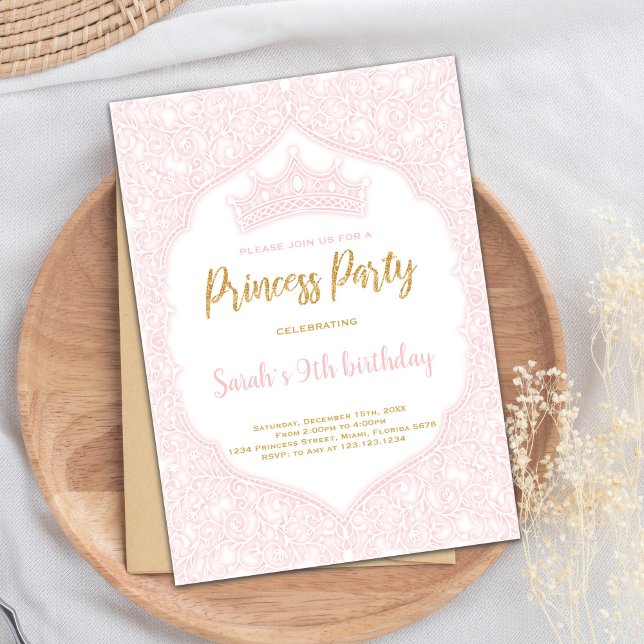 Customisable Pink Crown Princess Birthday Invitation (Pink Crown Princess Birthday Invitations)