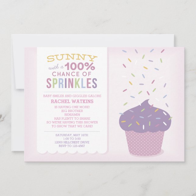 Customisable Pink Cupcake Baby Sprinkle Invitation (Front)