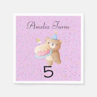 Customisable Pink Cute Teddy Bear Girls Birthday N Napkin