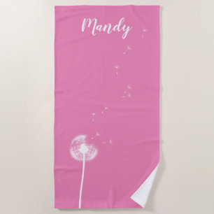 Customisable Pink Dandelion Beach Towel