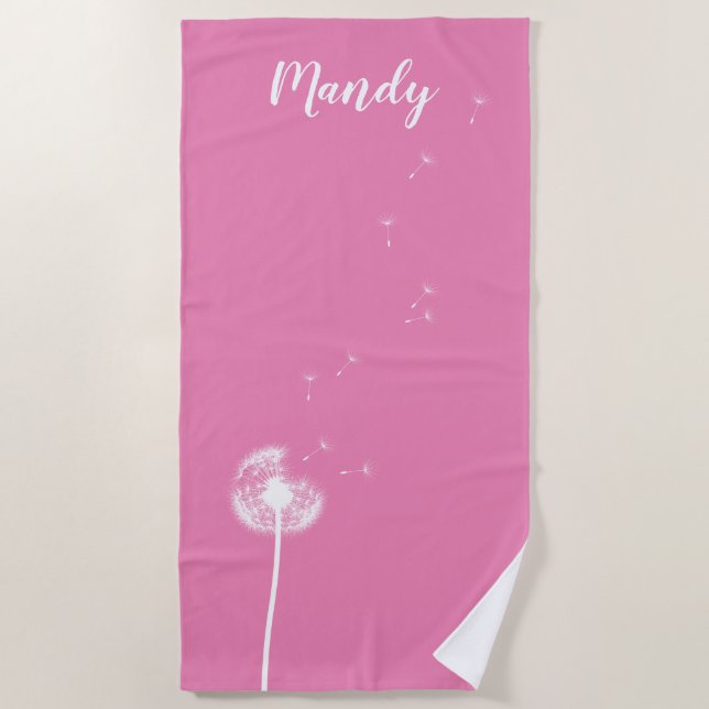 Customisable Pink Dandelion Beach Towel (Front)