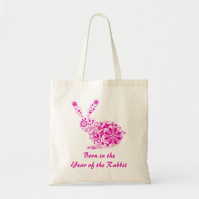 Customisable Pink Flower Rabbit Tote Bag (Front)