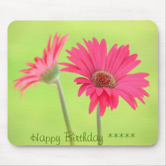 Customisable Pink Gerber Daisies on Green Mouse Mat