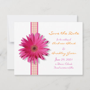 Customisable Pink Gerbera Daisy Save the Date Card