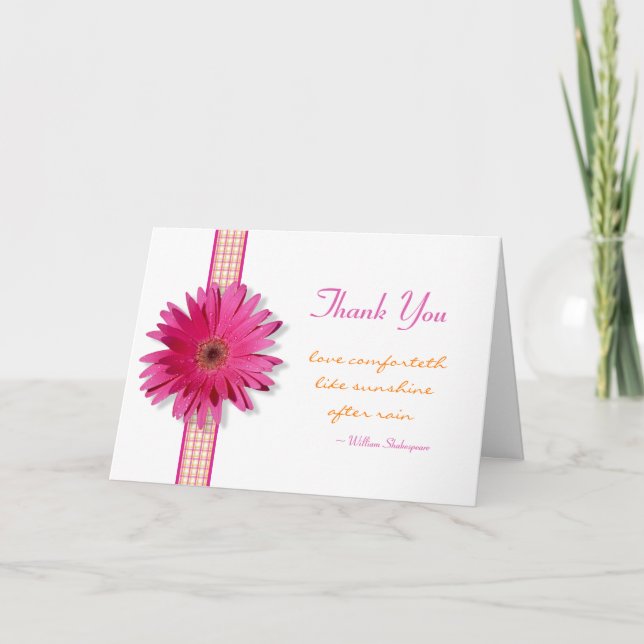 Customisable Pink Gerbera Daisy Thank You Card (Front)