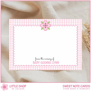 Customisable Pink Gingham Baby Girl Nursery Thank  Card