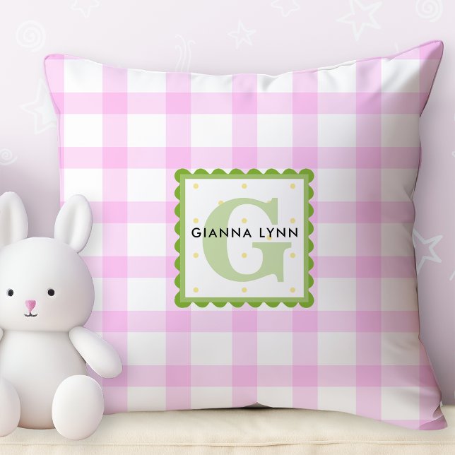 Customisable Pink Gingham Monogram Cushion (Creator Uploaded)