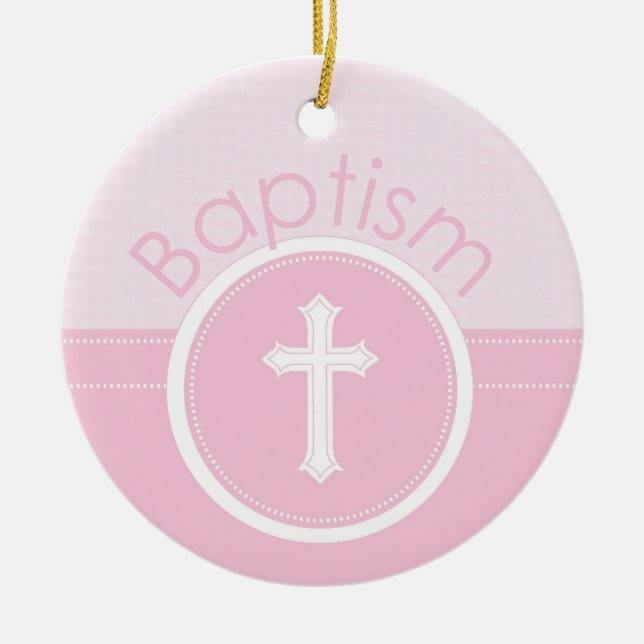 Customisable, Pink Girl Child of God Baptism Ceramic Tree Decoration (Front)