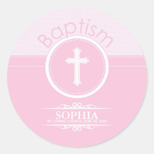 Customisable, Pink Girl Child of God Baptism Classic Round Sticker