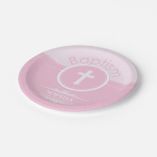Customisable, Pink Girl Child of God Baptism Paper Plate