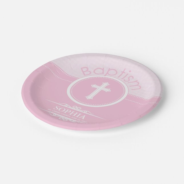 Customisable, Pink Girl Child of God Baptism Paper Plate (Angled)