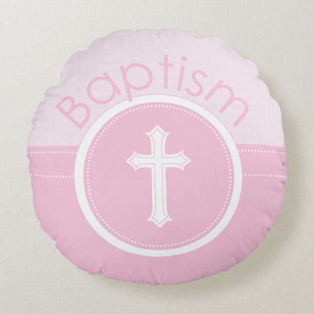 Customisable, Pink Girl Child of God Baptism Round Cushion (Front)