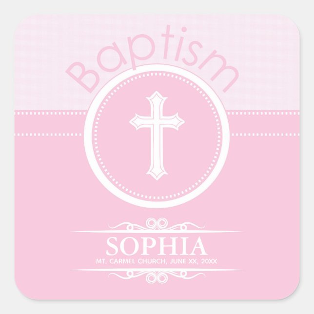 Customisable, Pink Girl Child of God Baptism Square Sticker (Front)