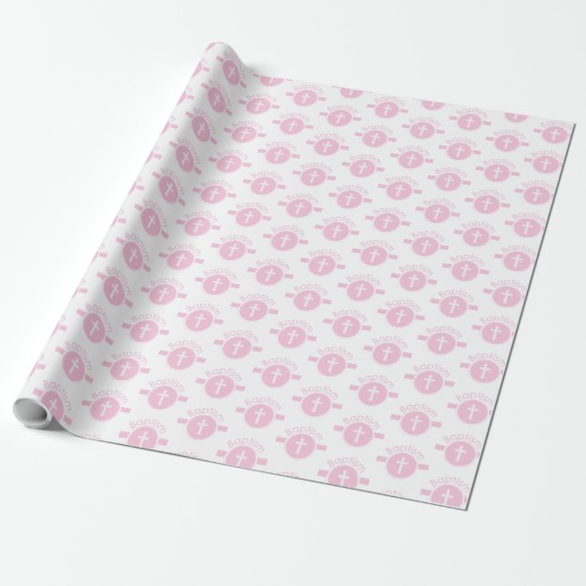 Customisable, Pink Girl Child of God Baptism Wrapping Paper (Unrolled)