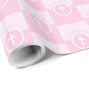 Customisable, Pink Girl Child of God Baptism Wrapping Paper