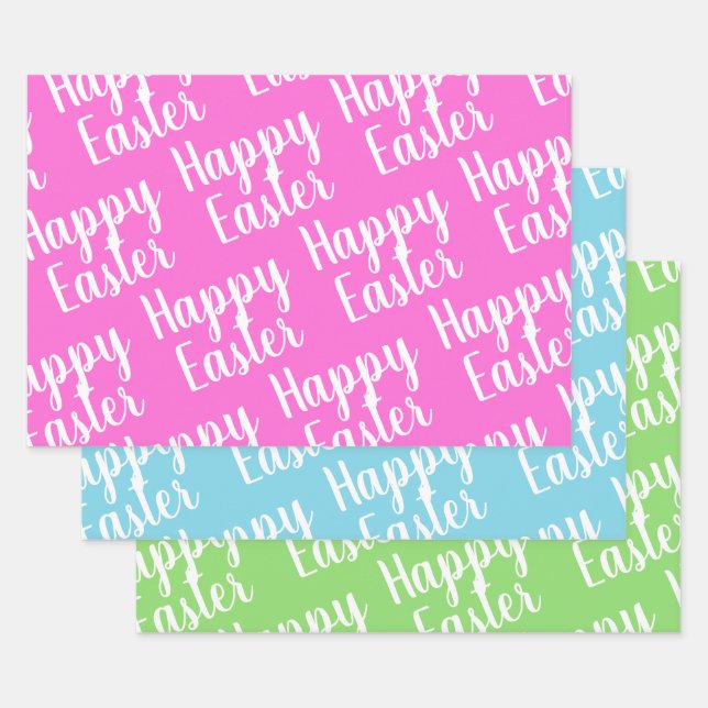 Customisable Pink Green Blue Happy Easter  Wrapping Paper Sheet (Set)