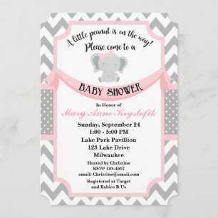 Customisable Pink Grey Baby Girl Shower Invitation